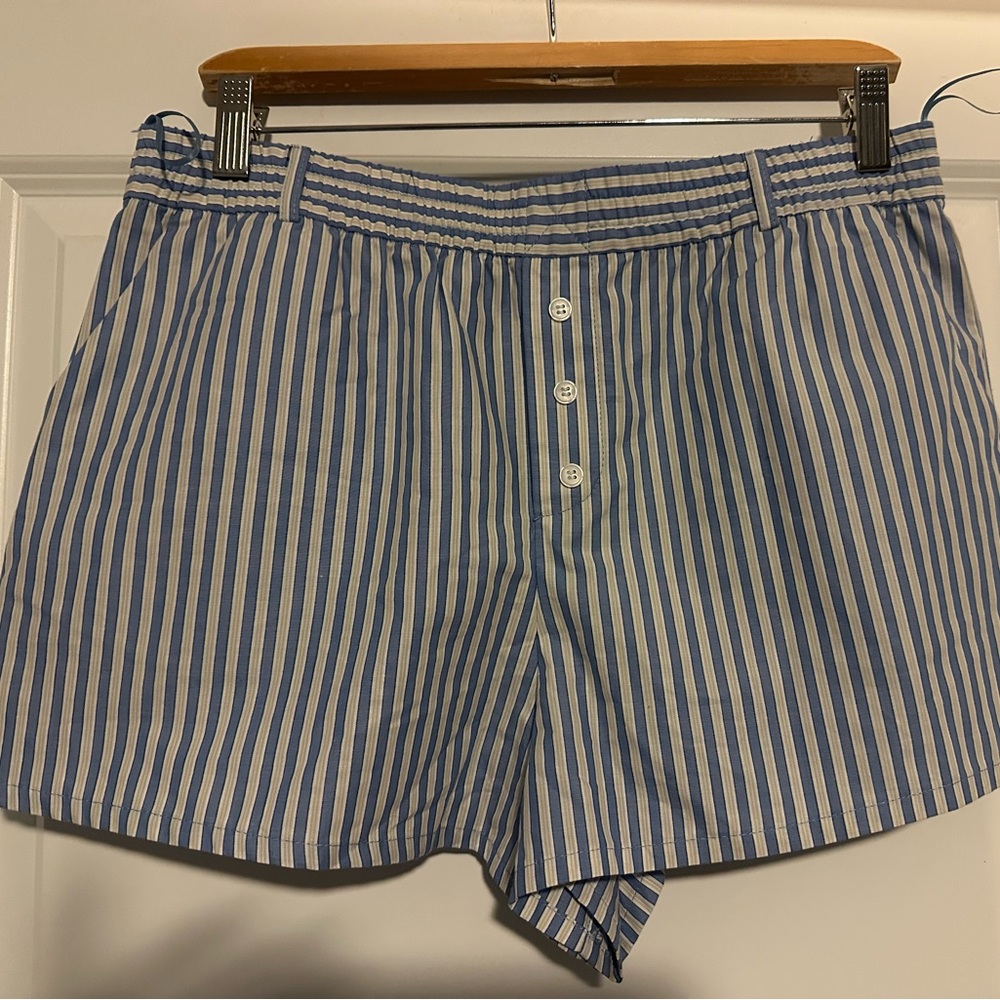 Zara Blue & White Striped Cotton Shorts